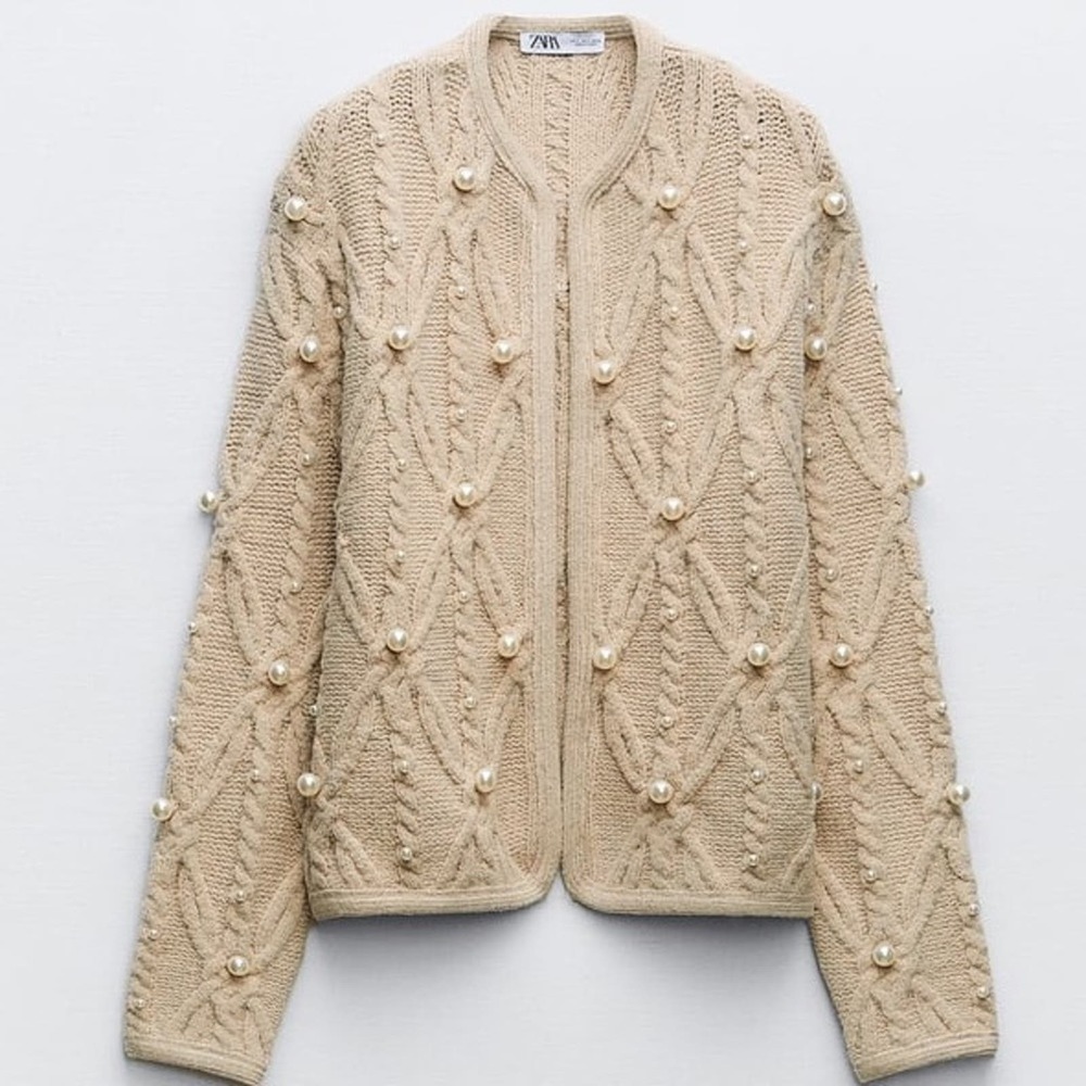 ZARA PEARL CABLE KNIT CARDIGAN